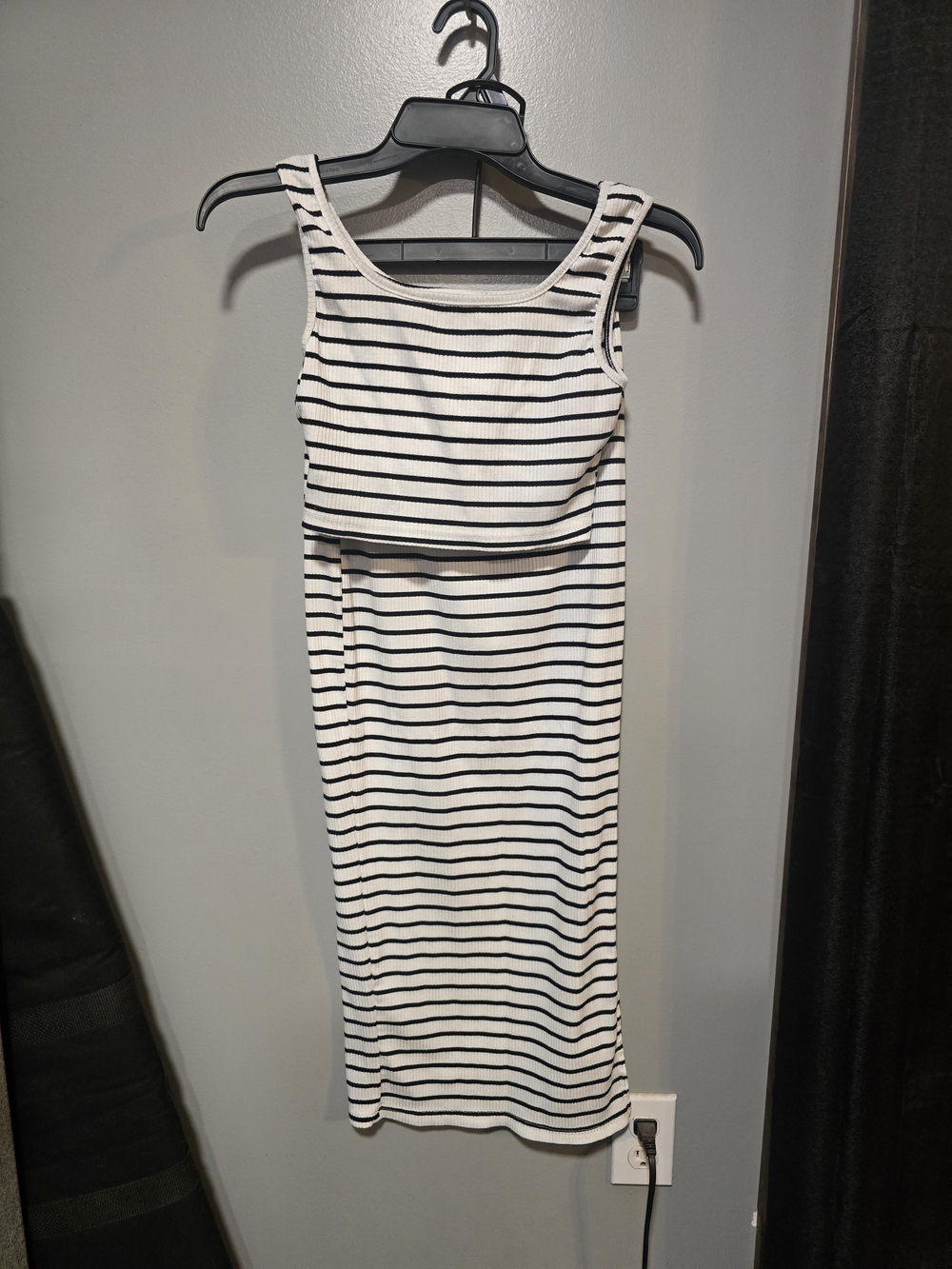 Striped White and Black Tank Skirt Set - Women's Two-Piece